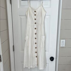 Urban Outfitters Cream Button-Front Midi Dress